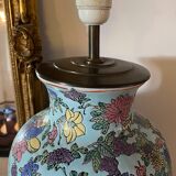 Large foot of enamel earthenware lamp with floral motifs (XX°)