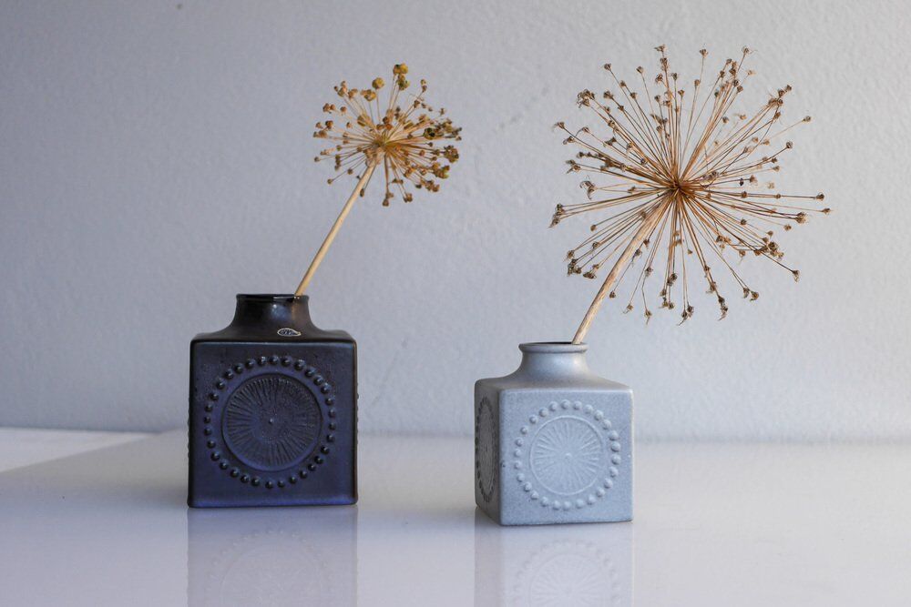 Mid-century Scandinavian modern art pottery vases in ceramic by Göran Andersson for Upsala Ekeby, Sweden, 1970s, set of 2