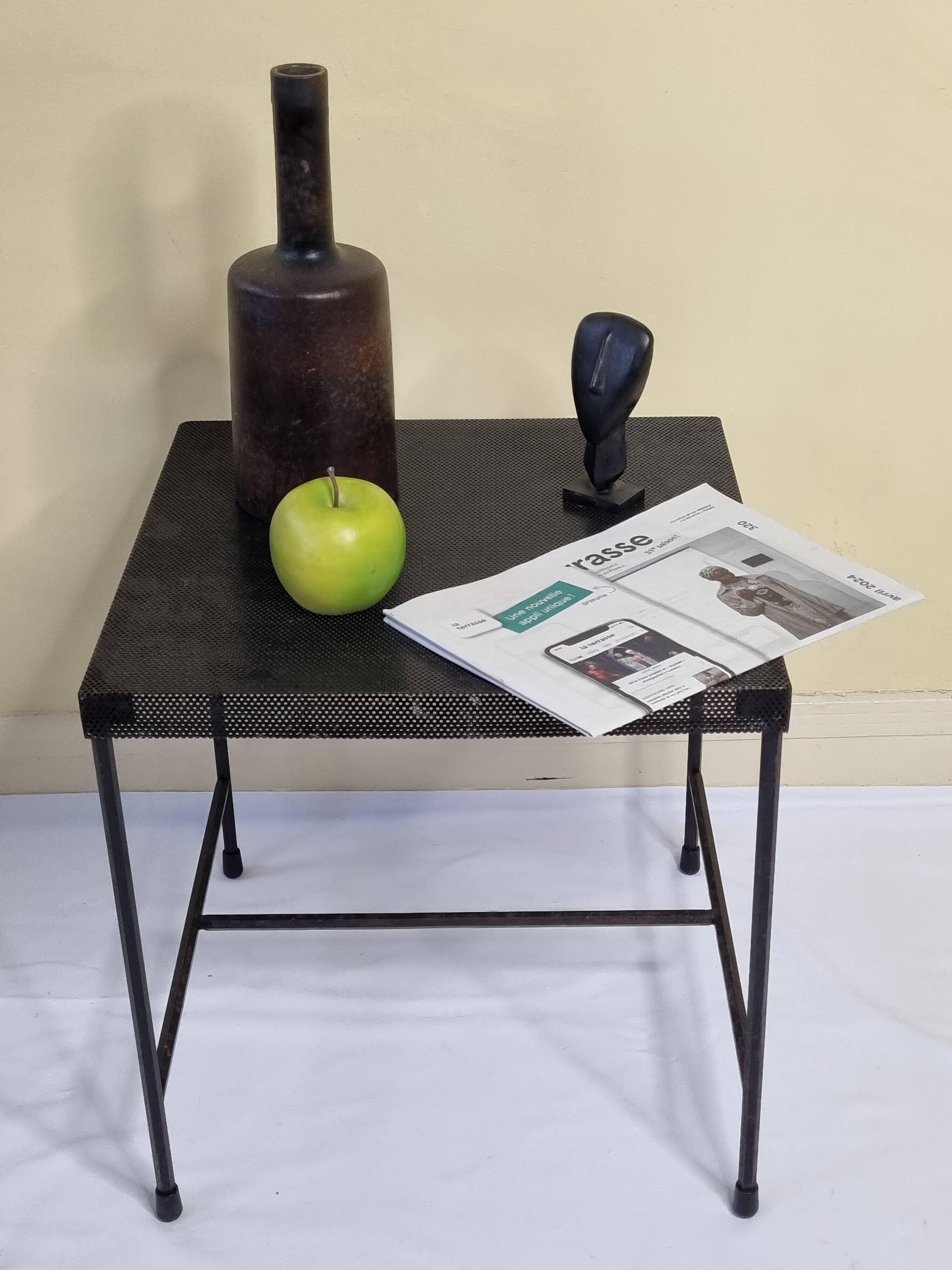 Vintage perforated metal side table, 42 cm