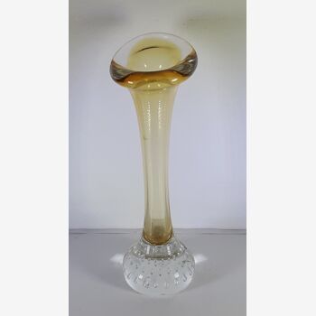 Vase en verre avec bulles vintage, H. 19cm sur 6cm de diamètre