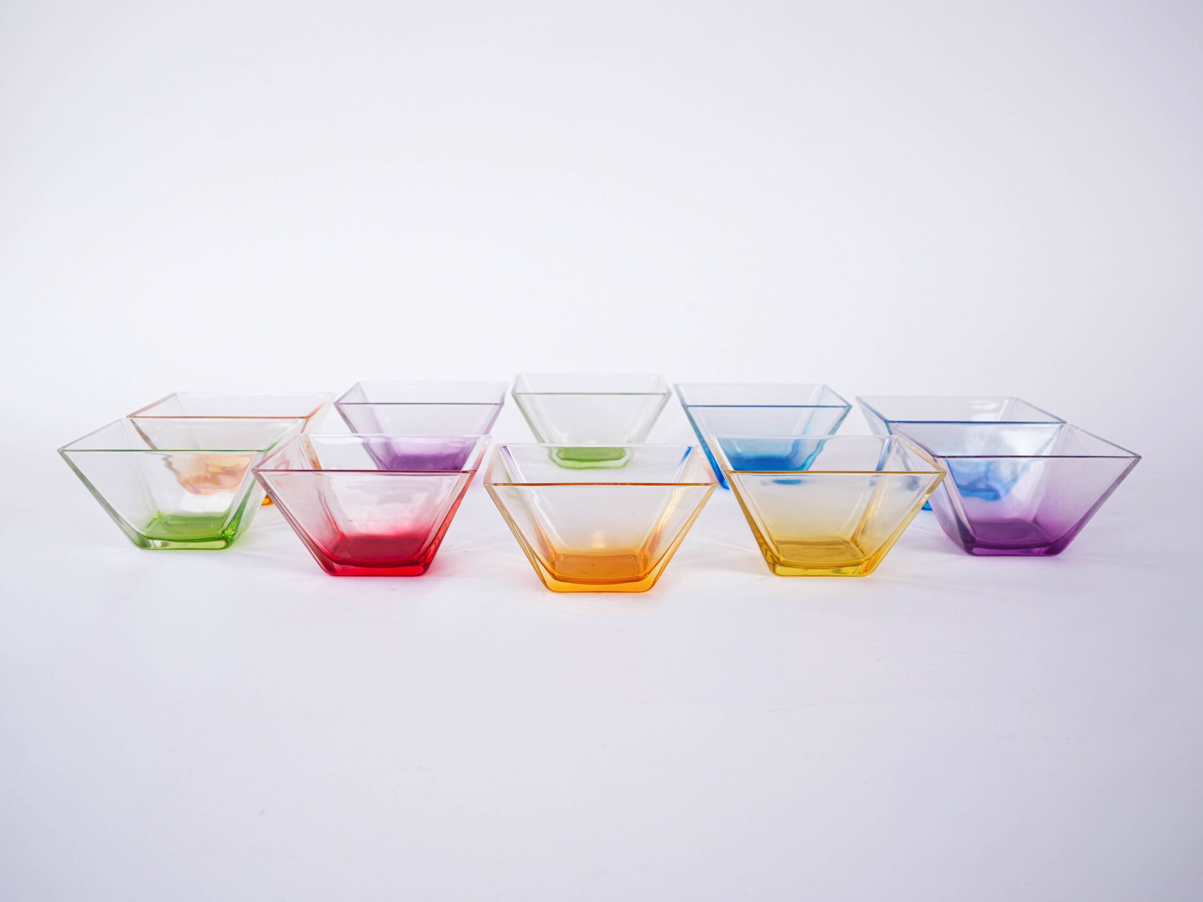 Set of square glass bowls, Italian design, 1980s, made in Italy