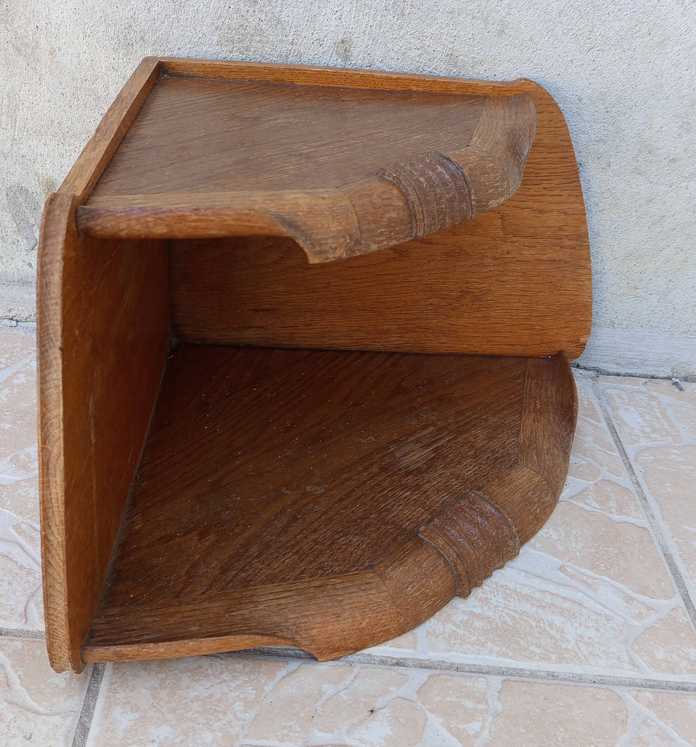 Art Deco oak corner shelf