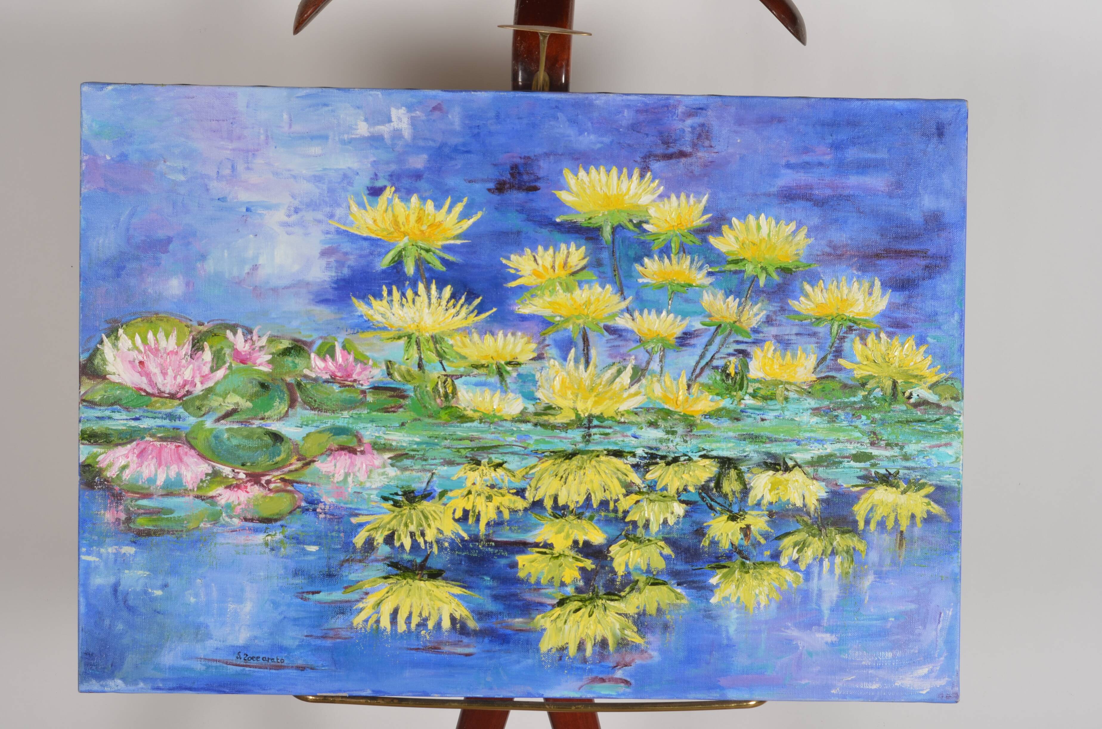 Oil on canvas water lilies