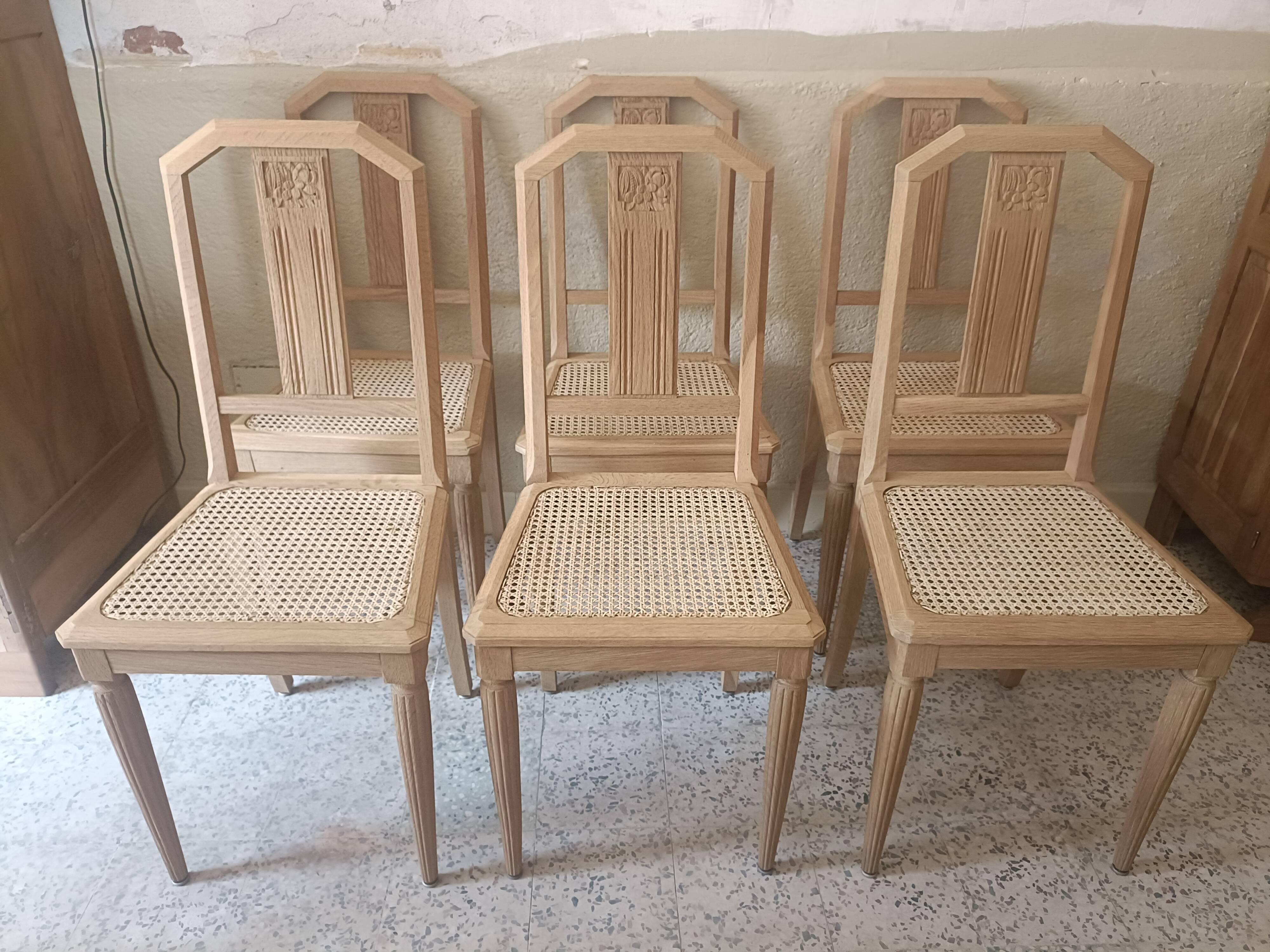 6 chaises cannées art déco rénovées