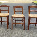 3 chaises bois massif paillées taille enfant