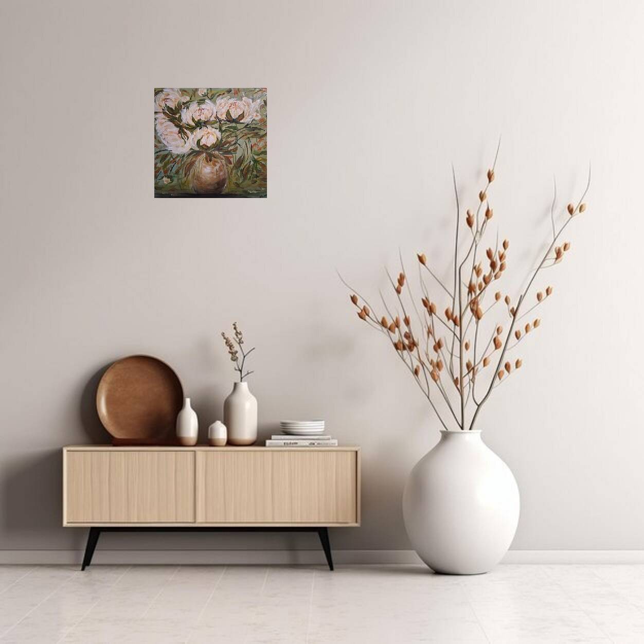 Original signed peony flower bouquet painting with its certificate