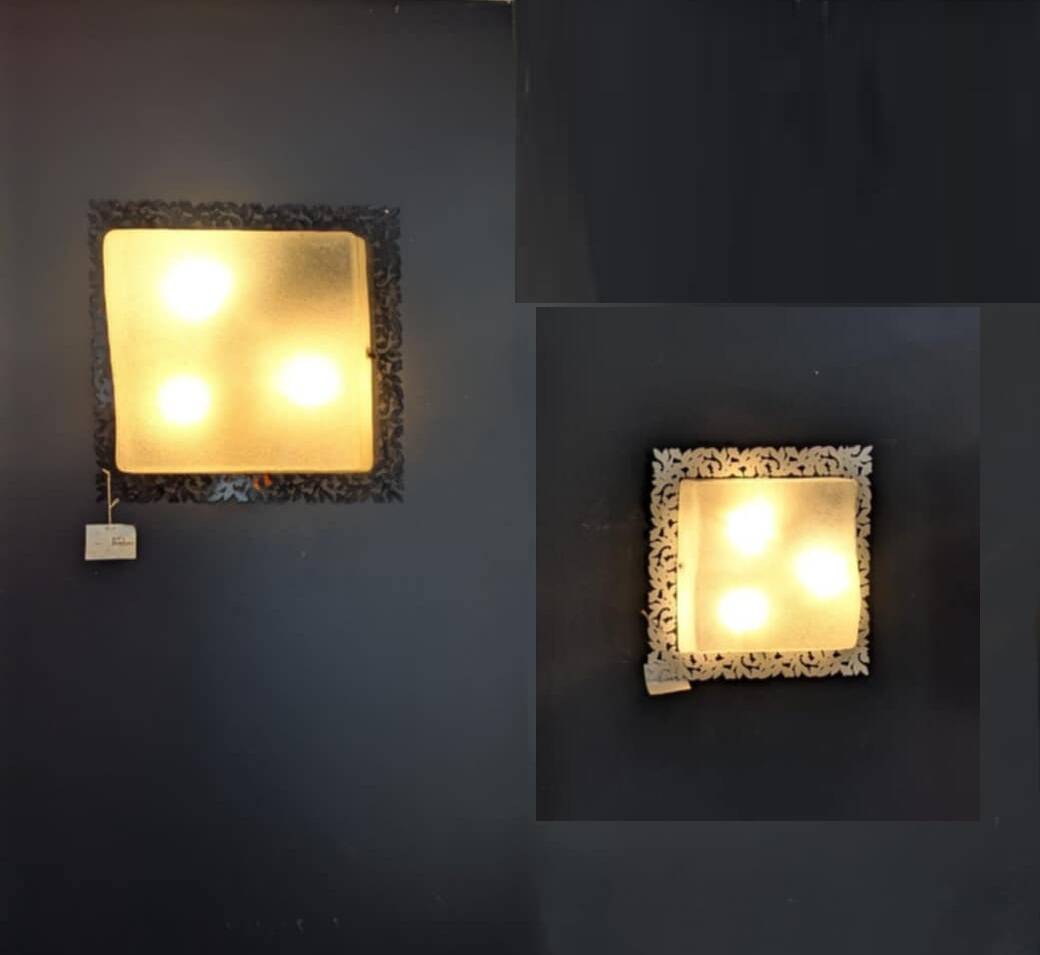 ARTELUCE applique murale carrée en verre de Murano et métal années 70/80