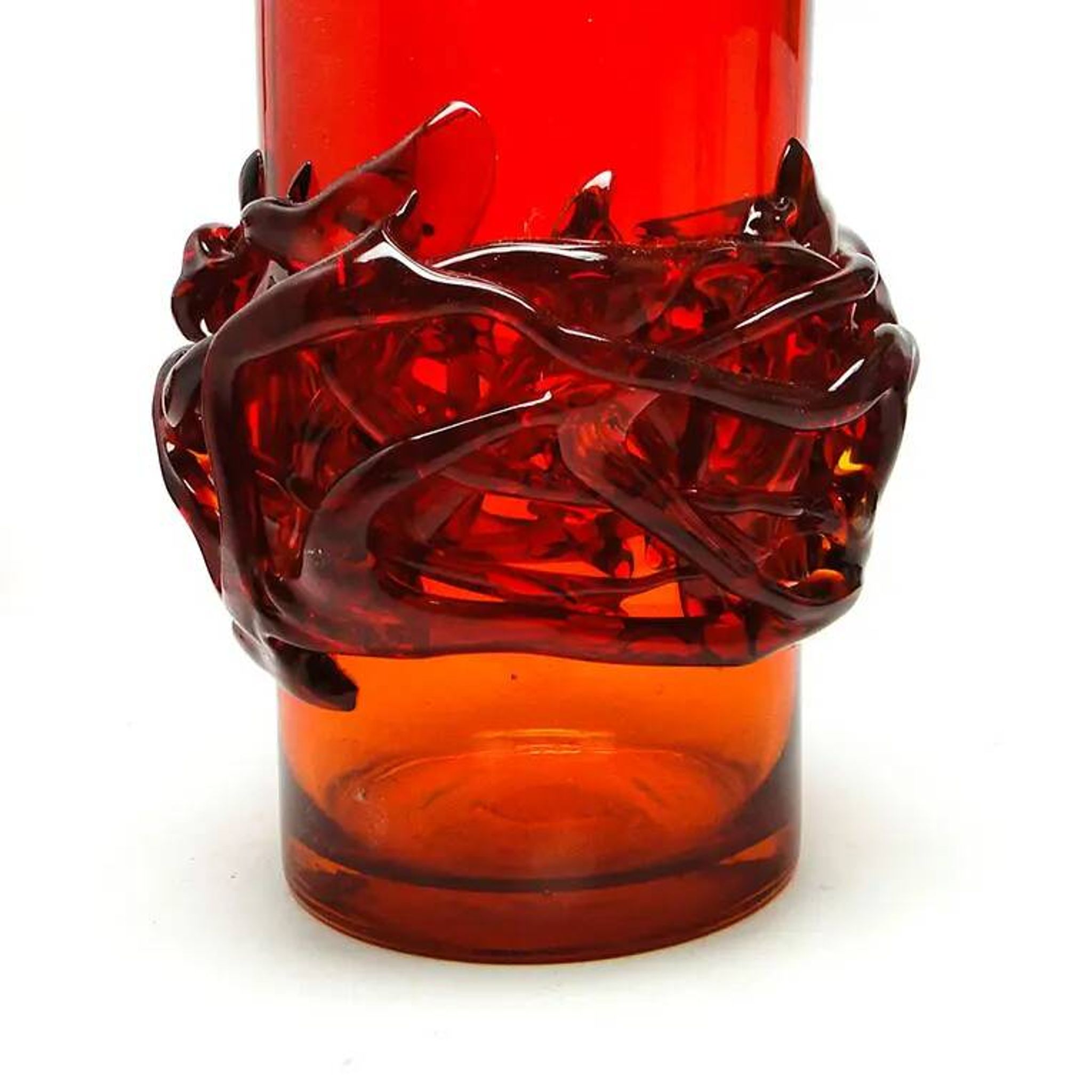 Crown of Thorns vase, red glass, designed by J. Słuczan-Orkusz, Poland, 1970s