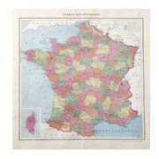 Old map of France and its departments in 1950 43x43cm