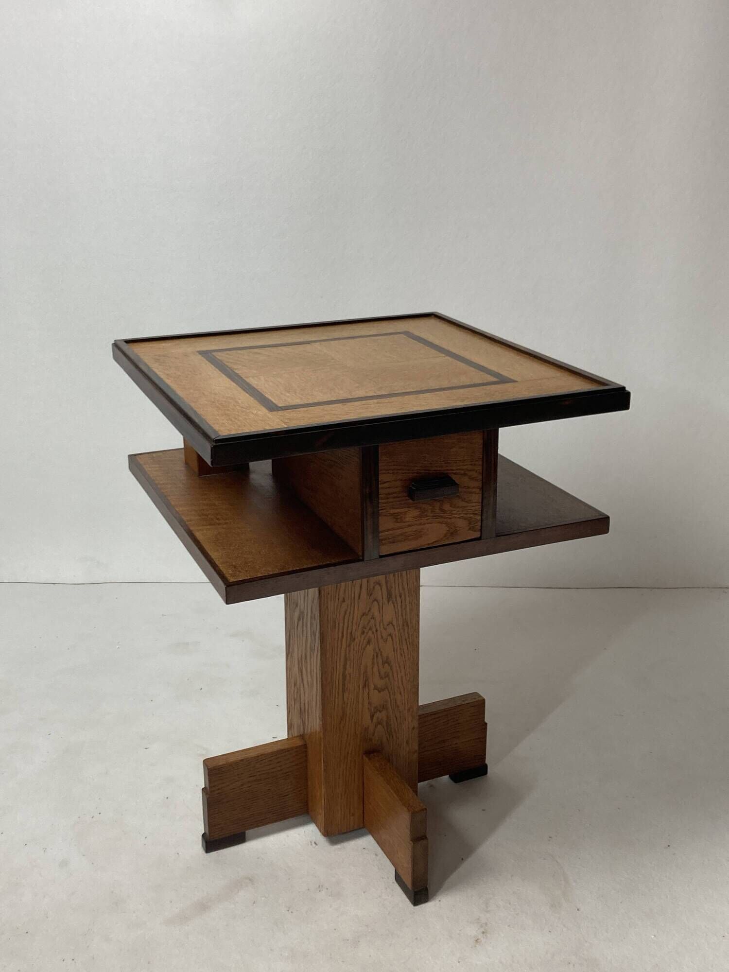 Dutch art deco Amsterdam school oak and coromandel side table, 1930s