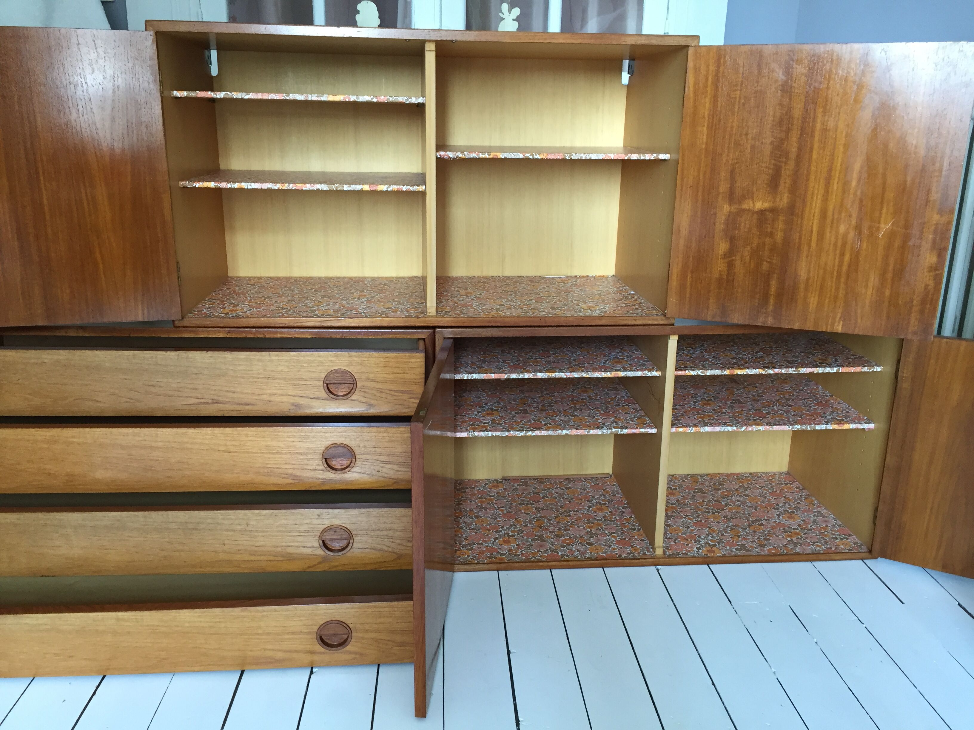 Enfilade scandinave à suspendre 3 modules en teck Denmark