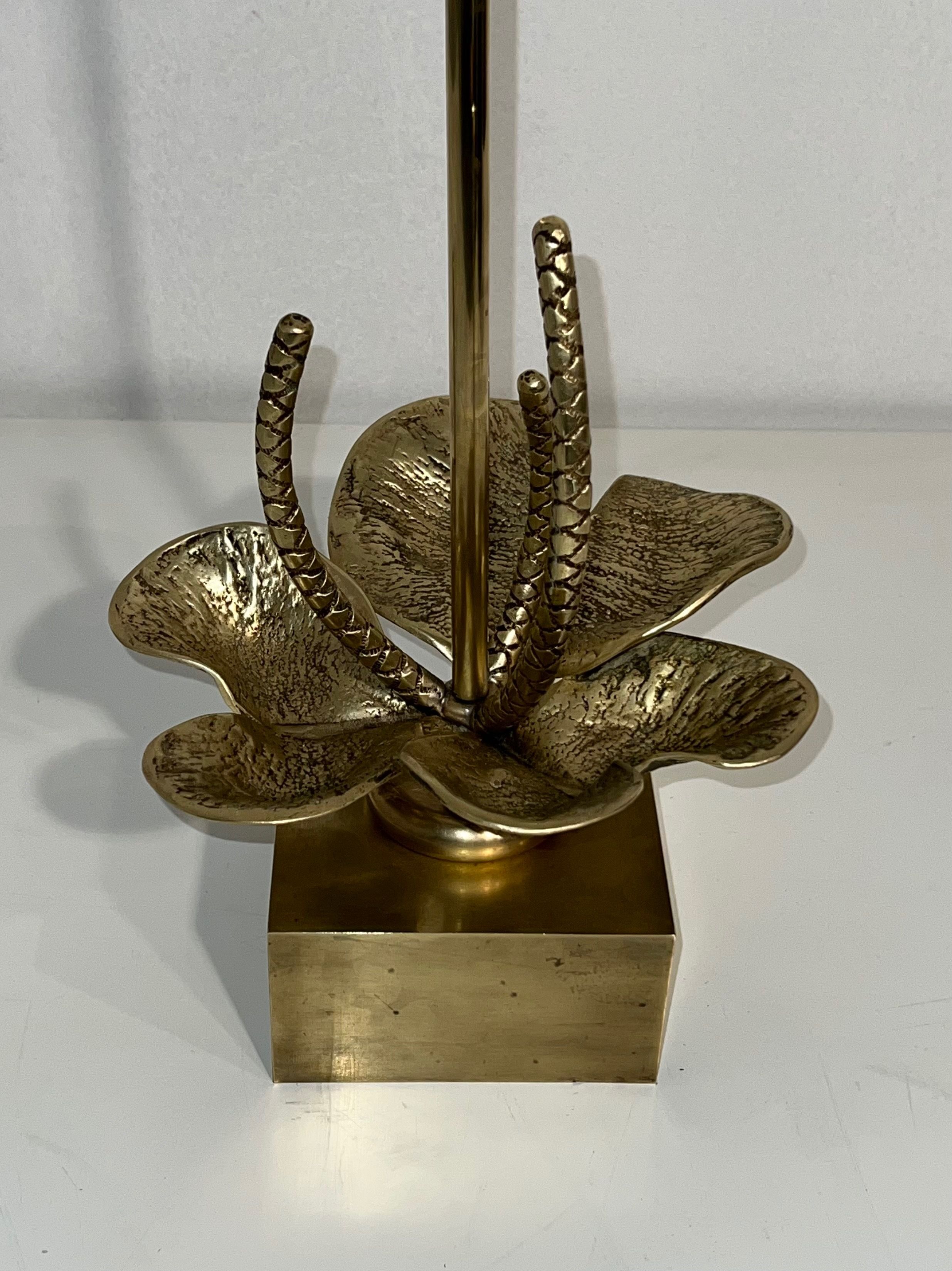 Bronze and brass lily pad lamp attributed to Maison Charles. Circa 1970.
