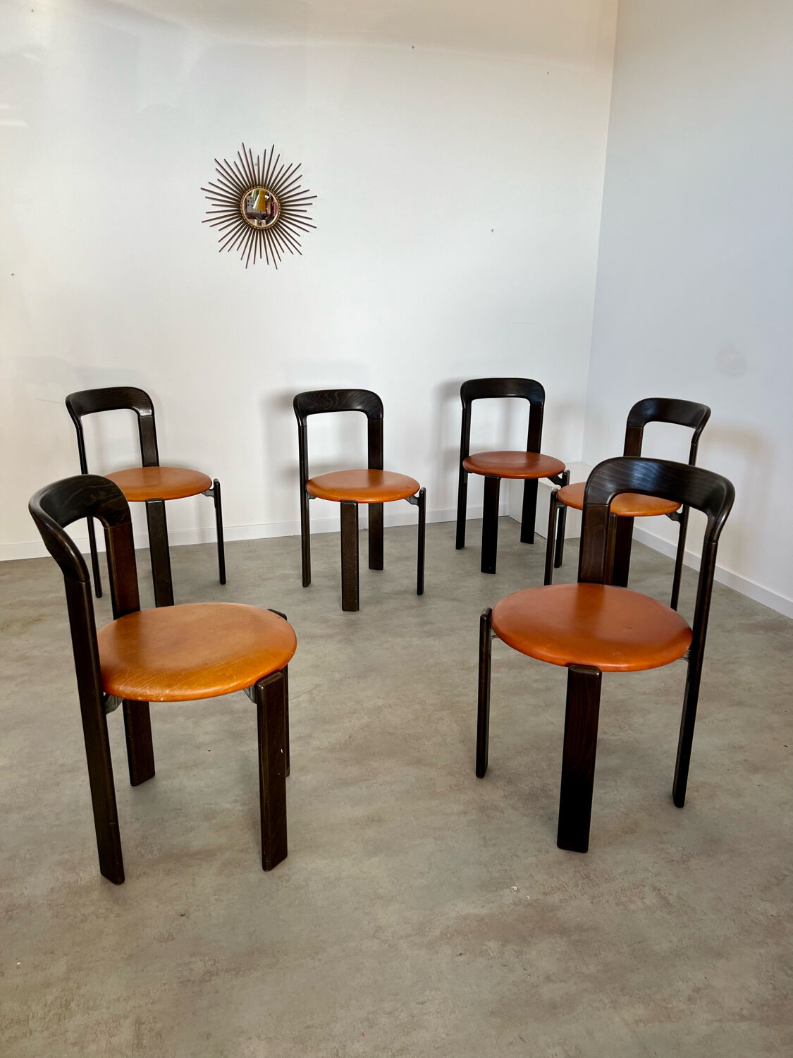 6 wooden chairs and imitation leather design Bruno Rey for Dietiker vintage year 60