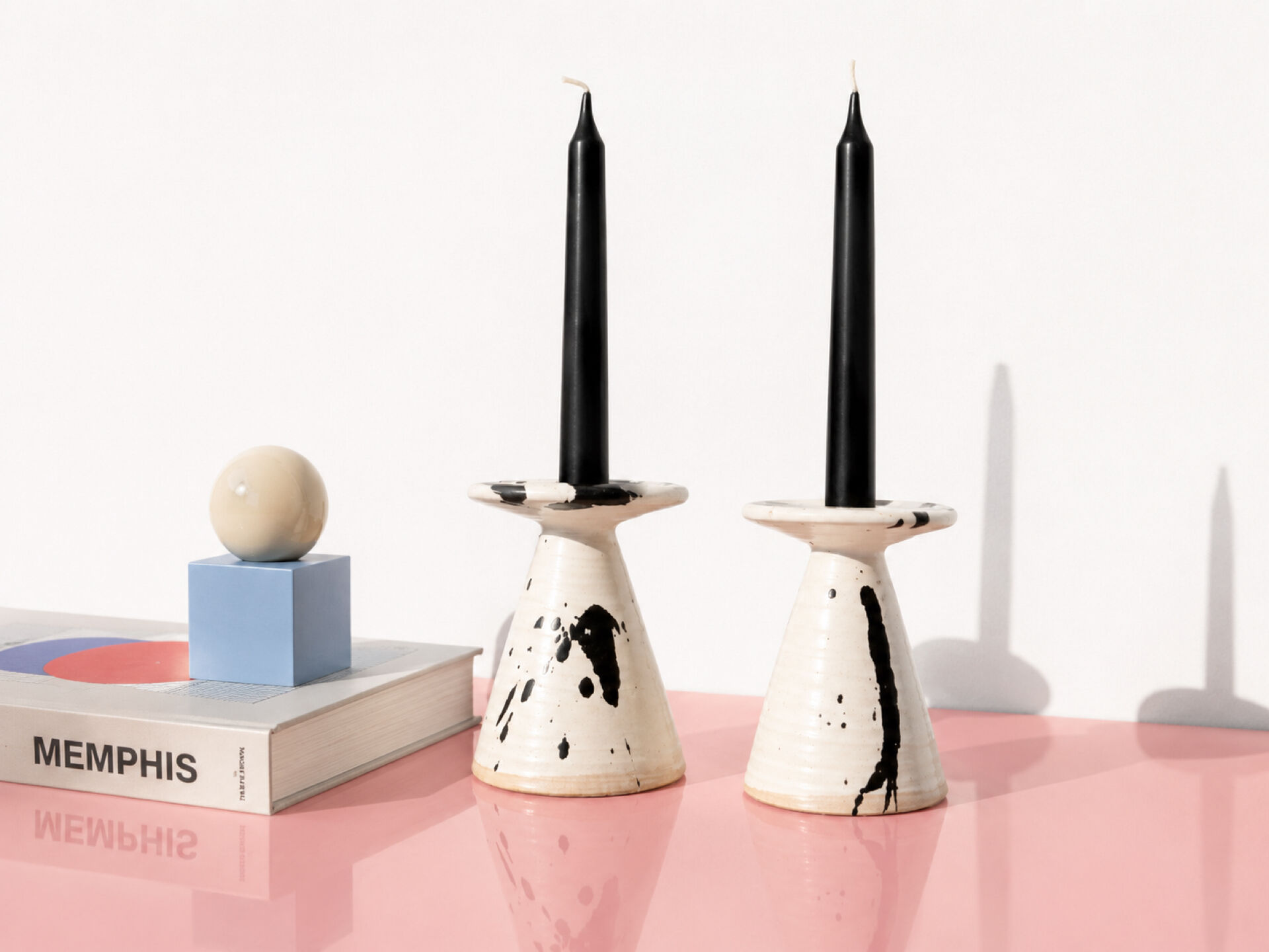 Karsten Nielsen KN Denmark Rare Postmodern Splatter Ceramic Candlestic