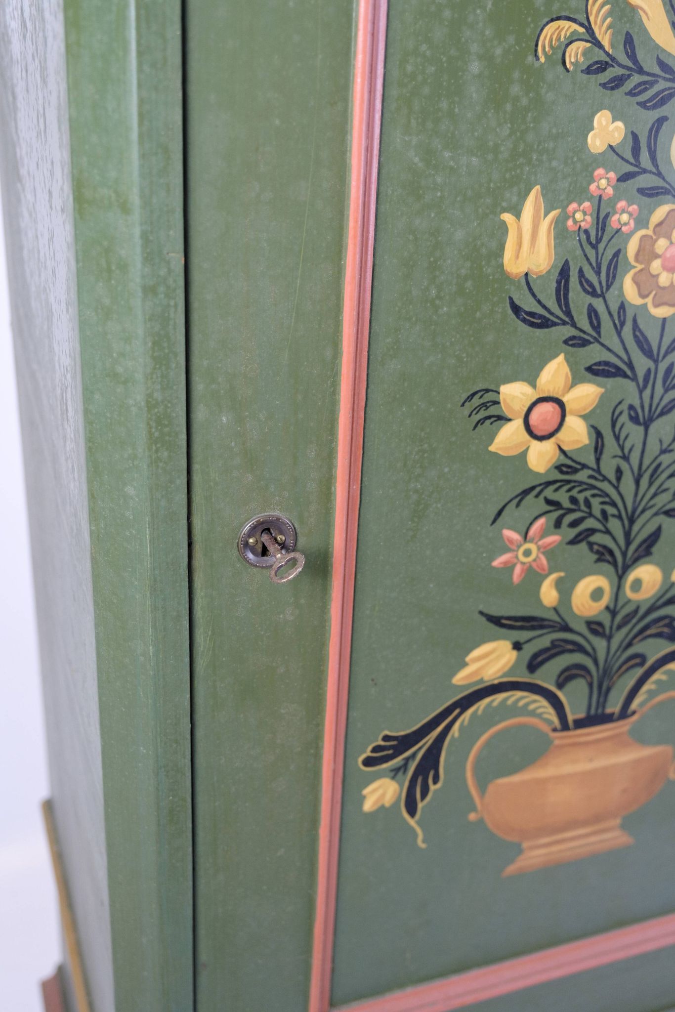Antique Cabinet Hand Painted With Floral Decorations From 1890s