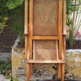 Cane folding armchair in solid wood