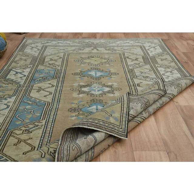 1970s Vintage Turkish Handmade Wool & Cotton Orange Area Rug 154x230