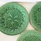 3 dessert plates from the 19th century Salins with a green vine leaf pattern.