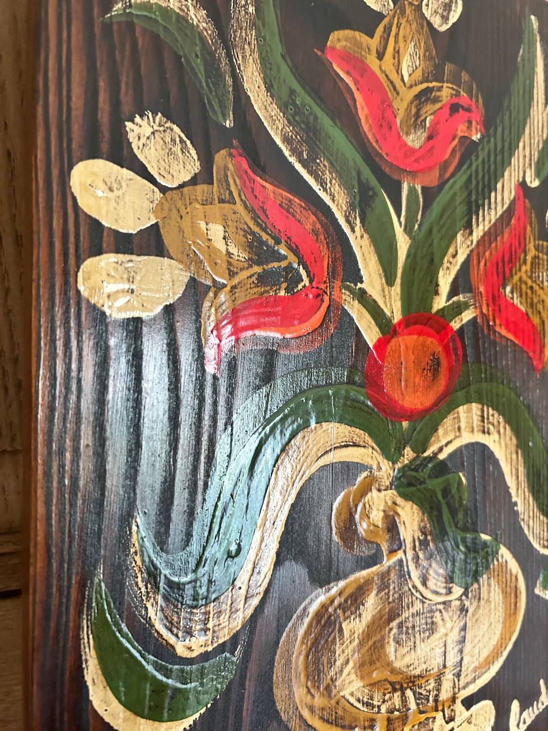 Wood painting signed, origin Alsace.
