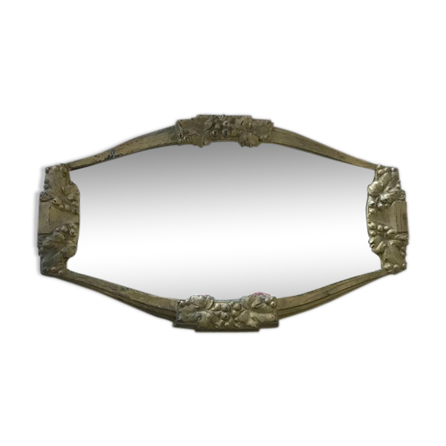 Miroir Art Déco en métal doré - 39x23cm