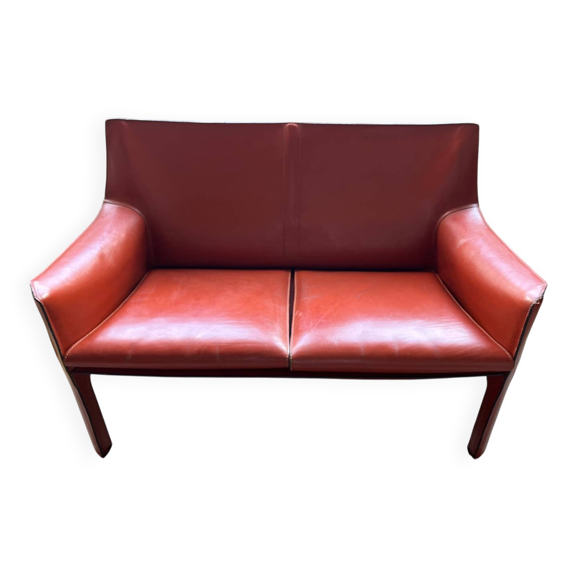 Cognac CAB Cassina 2-seater leather sofa