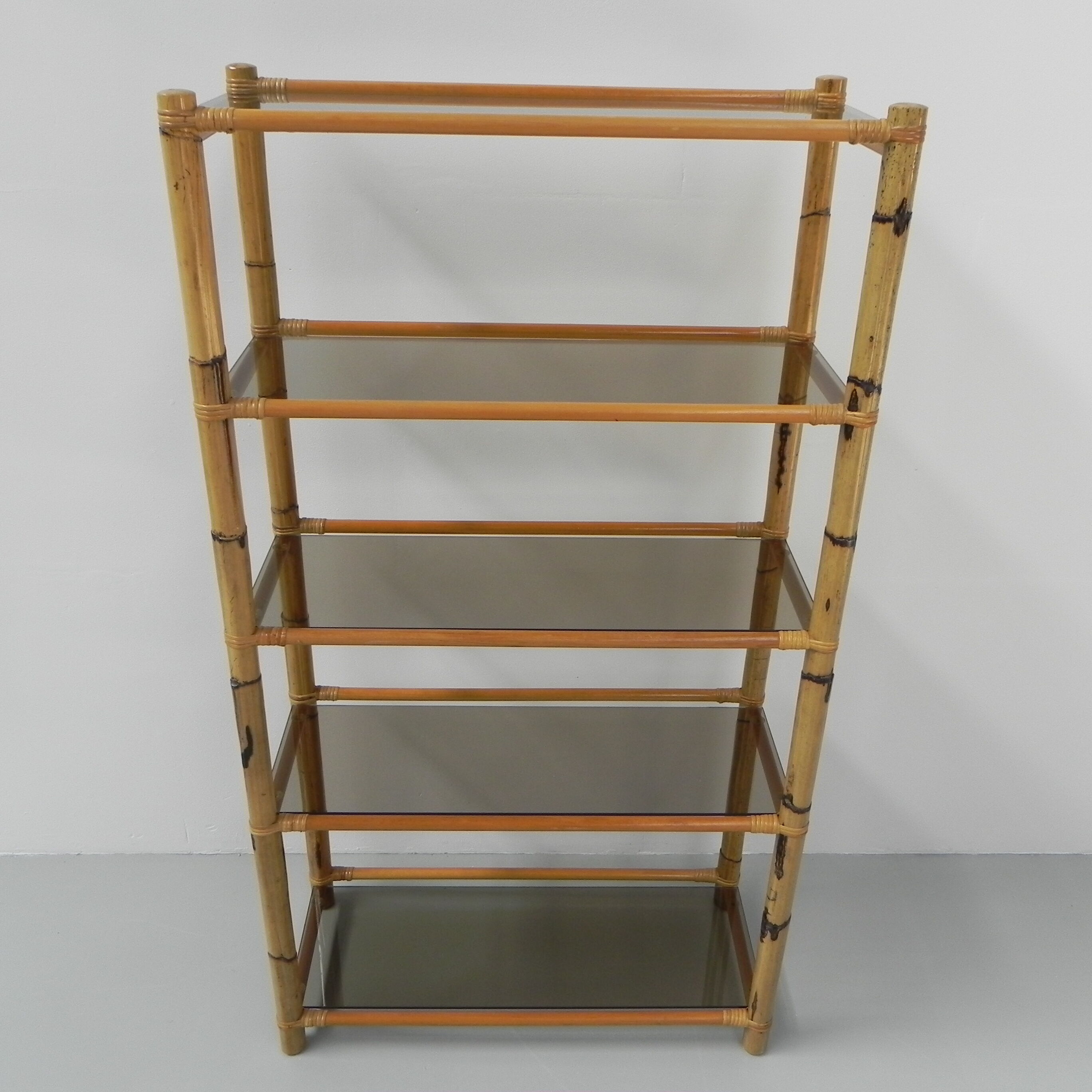 Bamboo display cabinet with 5 smoked glass shelves