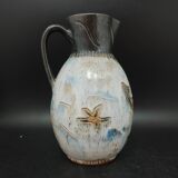 Pichet carafe grès de Bouffioulx Signé  Biron W 15 décor de poisson de mer TBE
