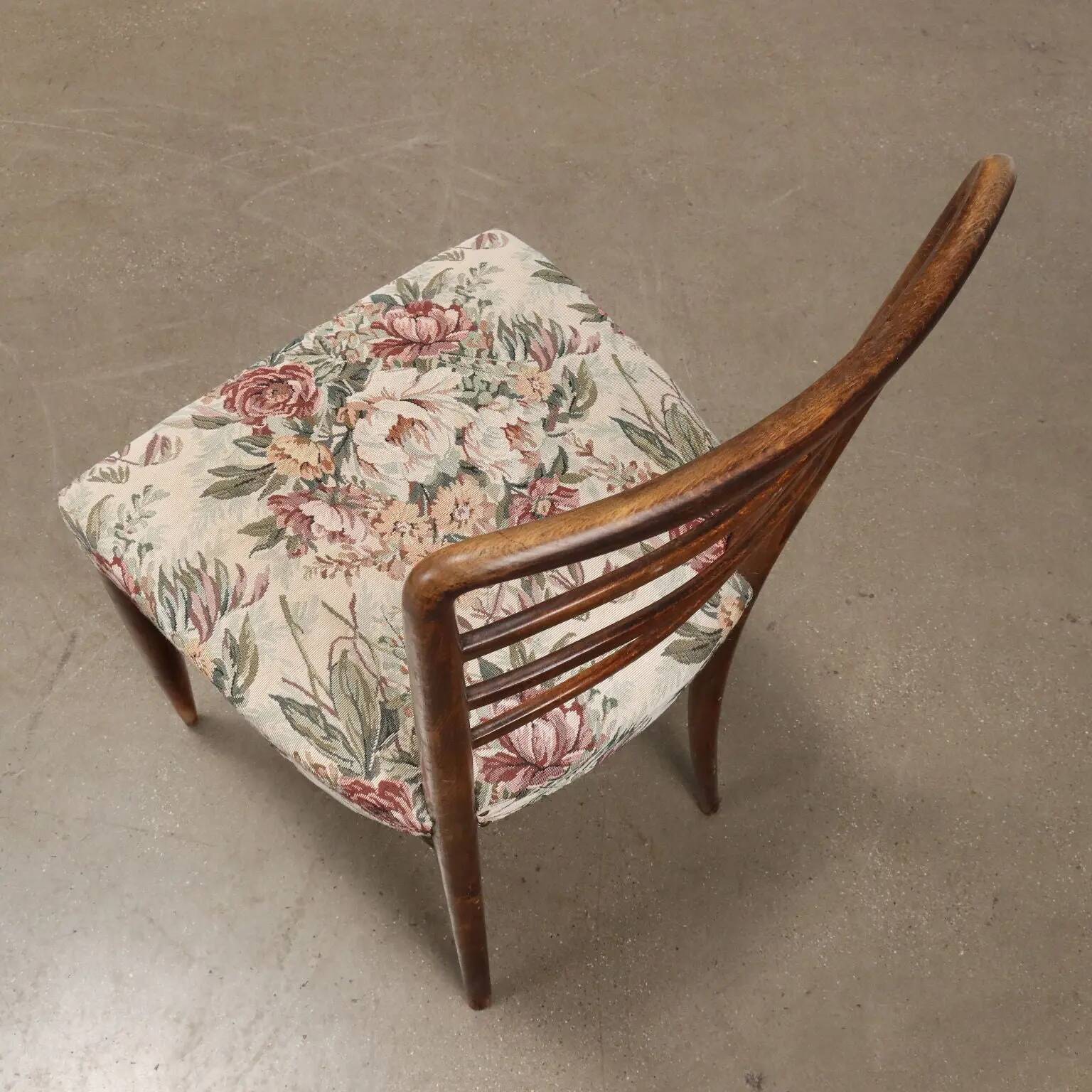 Vintage ash and fabric chairs, Italy, 1950s-1960s, to be restored.