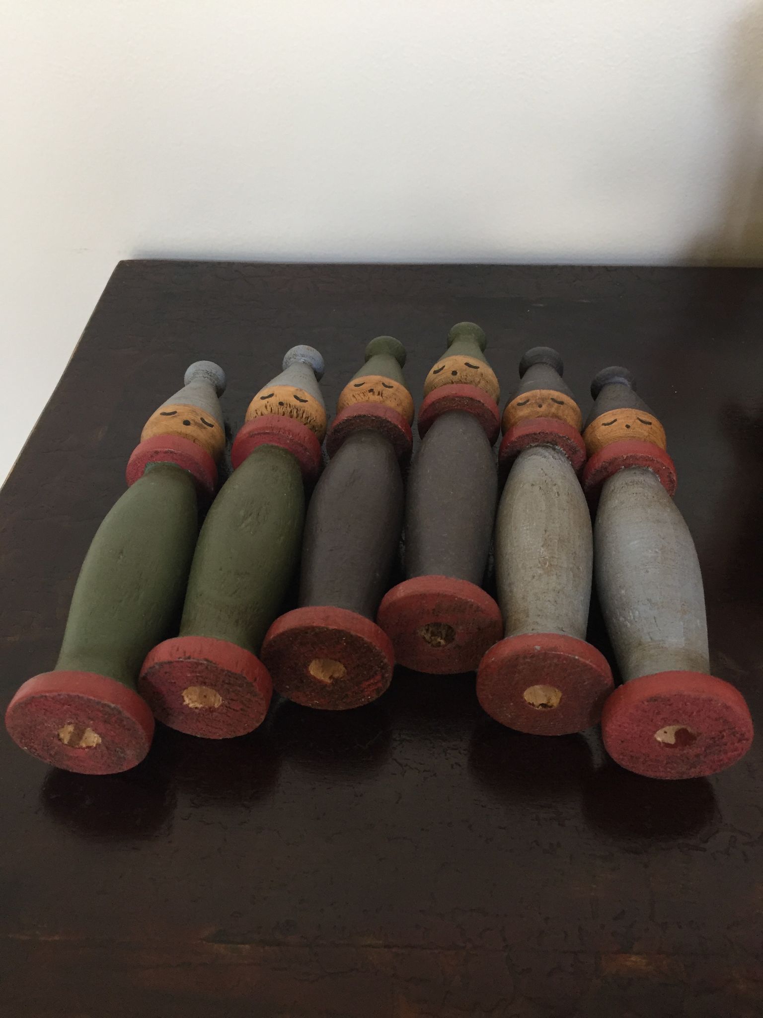 Set of Moulin Roty brand wooden bowling on roller cart, limited series.