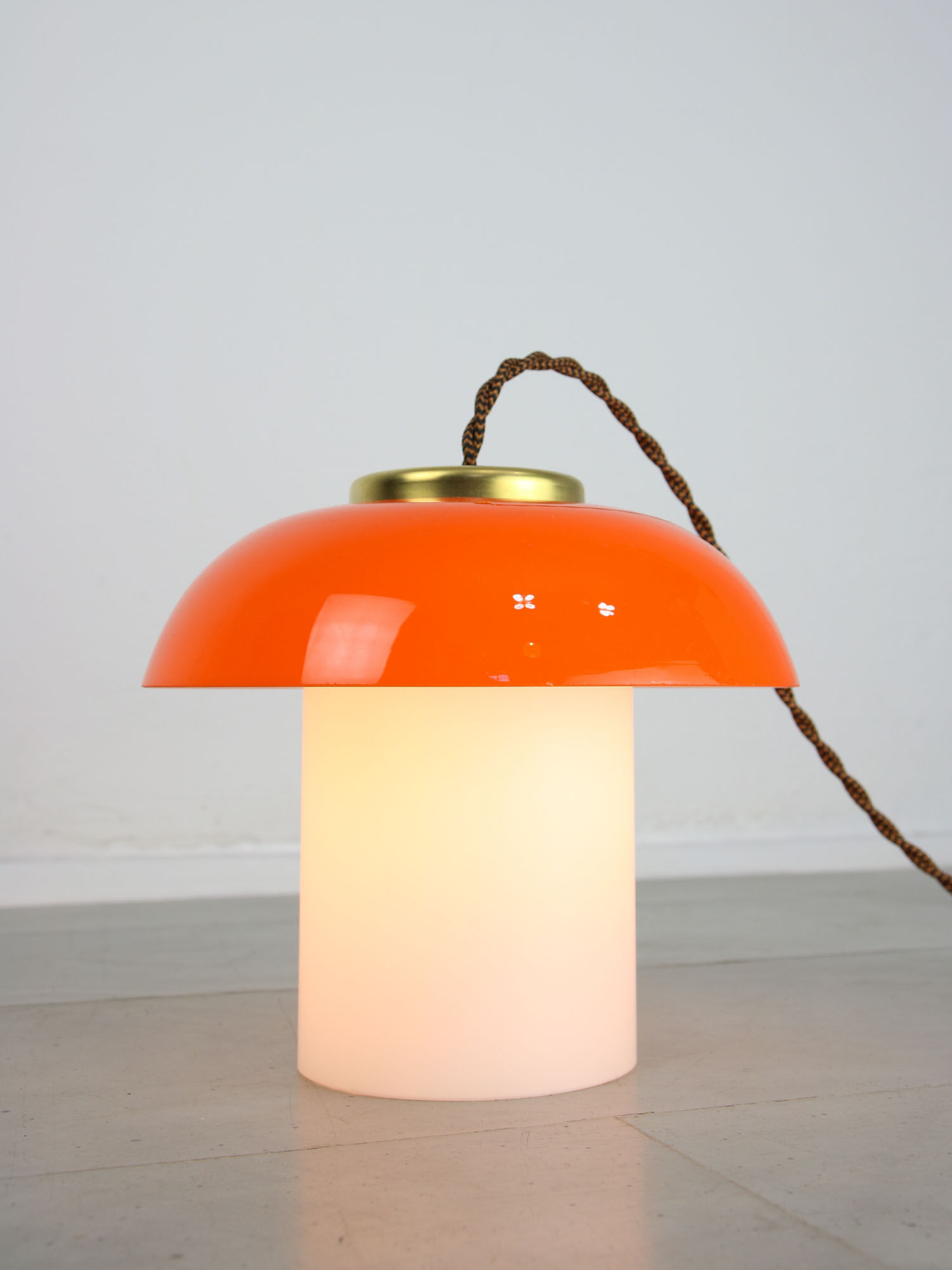 Mid-century orange glass & brass mushroom lamp