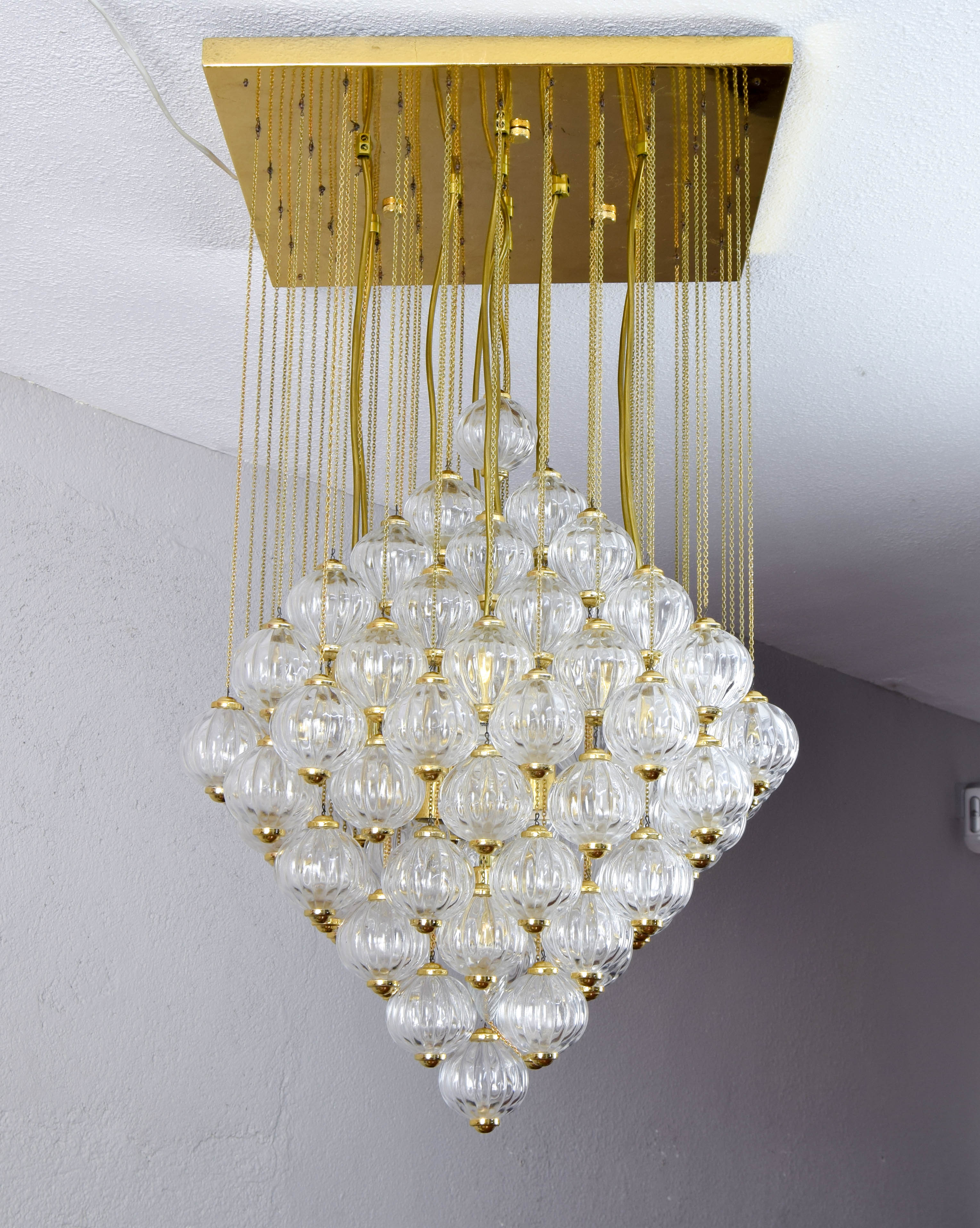 Venini mid century italian flushmount murano glass bubbles and brass chandelier