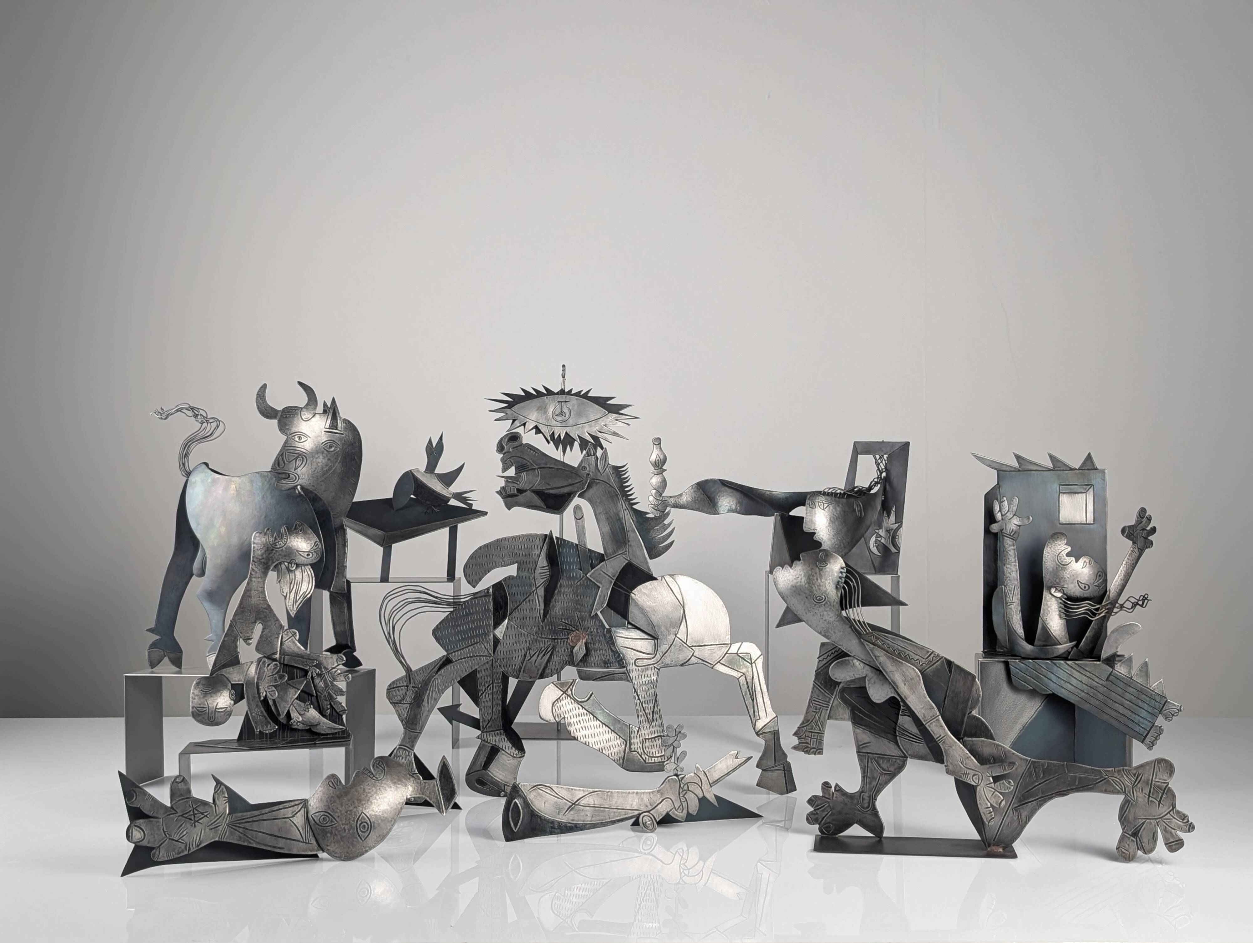 Sculptural Group "After Picasso" in Metal, Guernica Tribute, Late 20th Cent