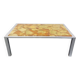 Large vintage coffee table in chrome metal, yellow onyx stone and resin from the 70s