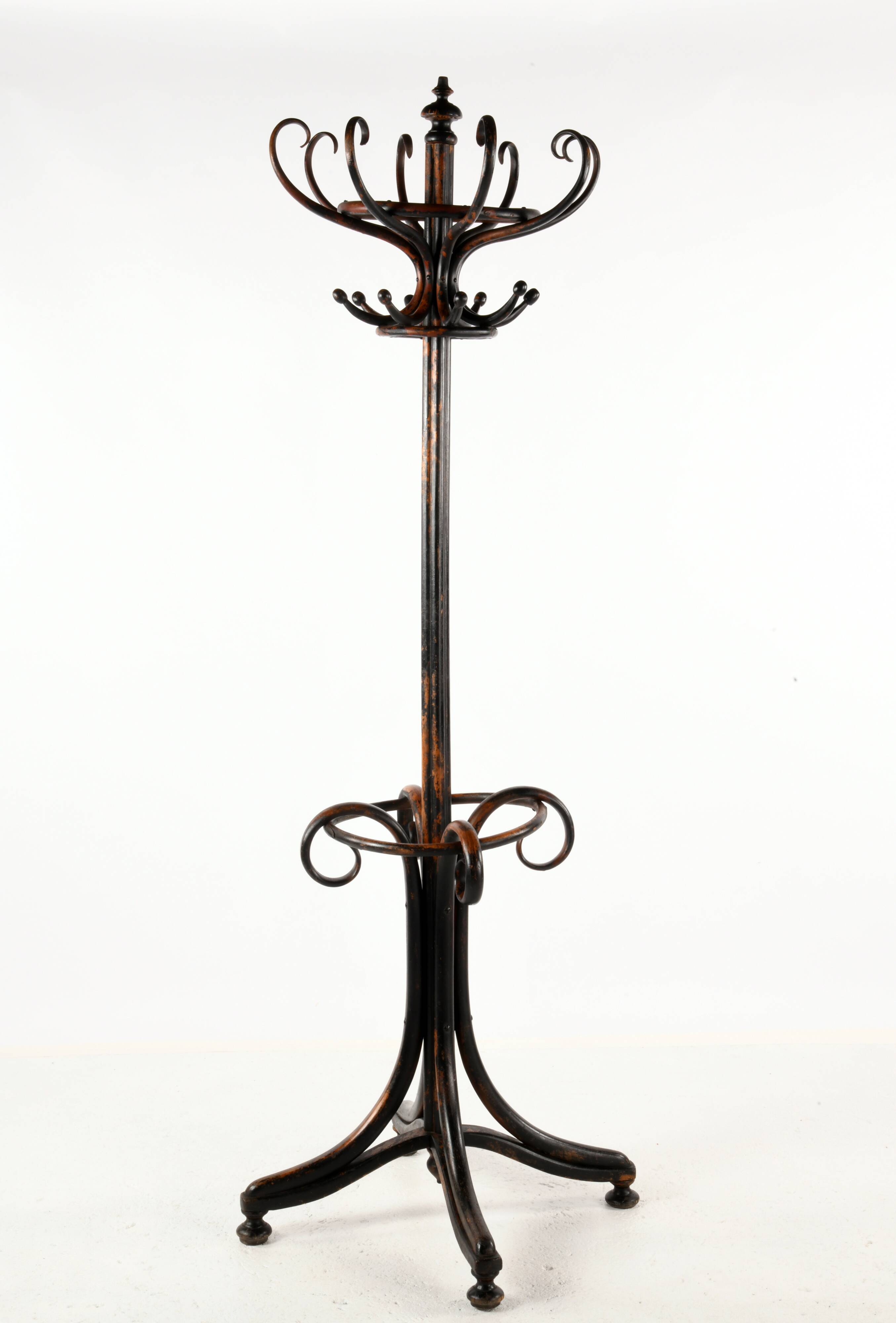 Free-standing coat rack in curved wood produced by Josef Kohn