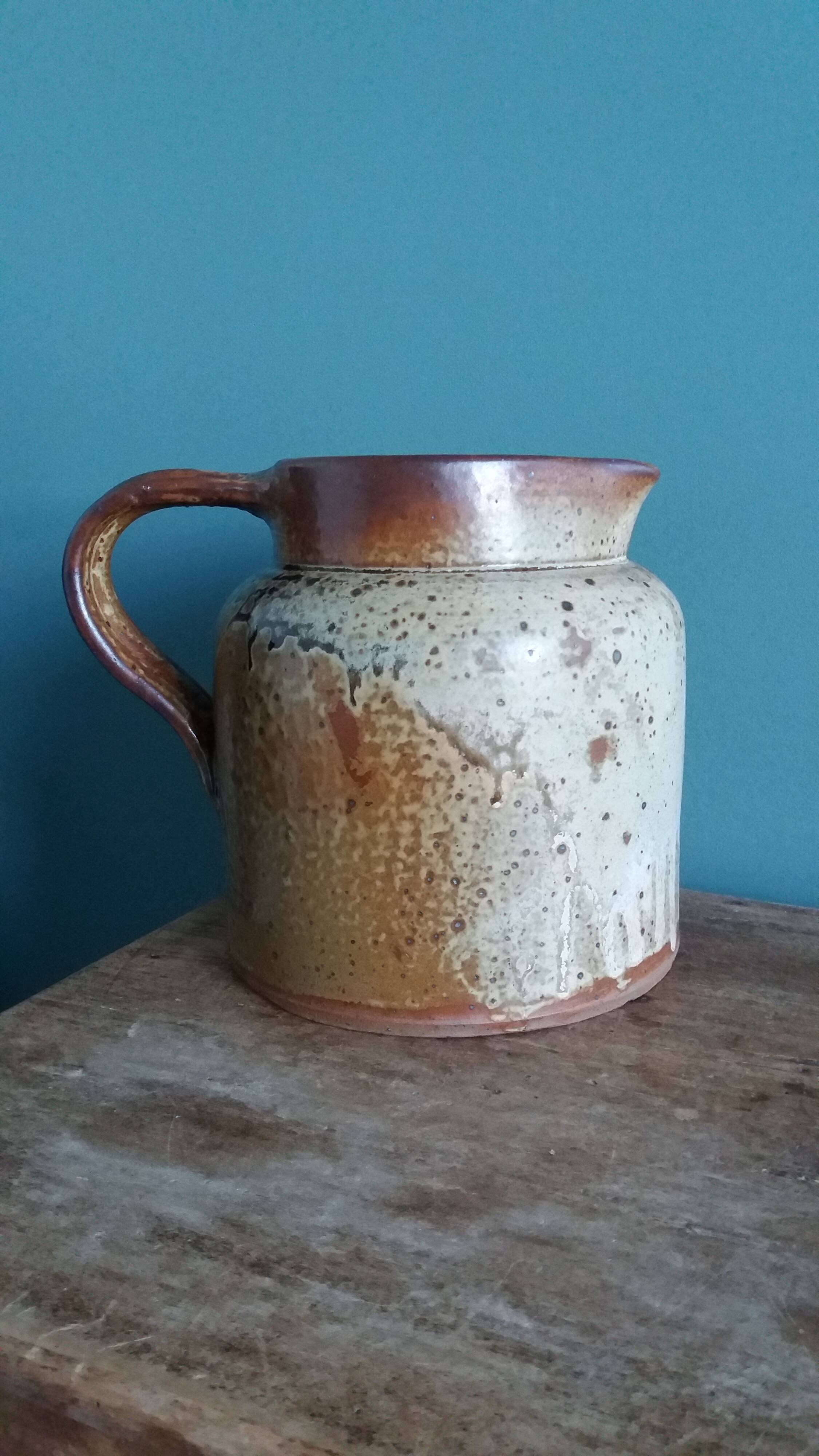 Stoneware pitcher from Puisaye, signed Jean-Pierre Prud’homme