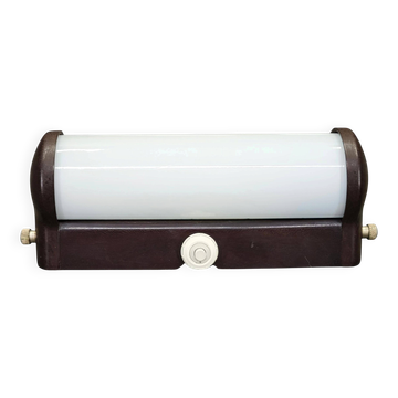 Czech Art Deco Bakelite and Milky Glass Wall Light, 1940s