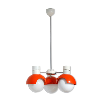 Three-point metal pendant lamp with glass balls, Napako TYP 81339, Czechoslovakia, 1970s