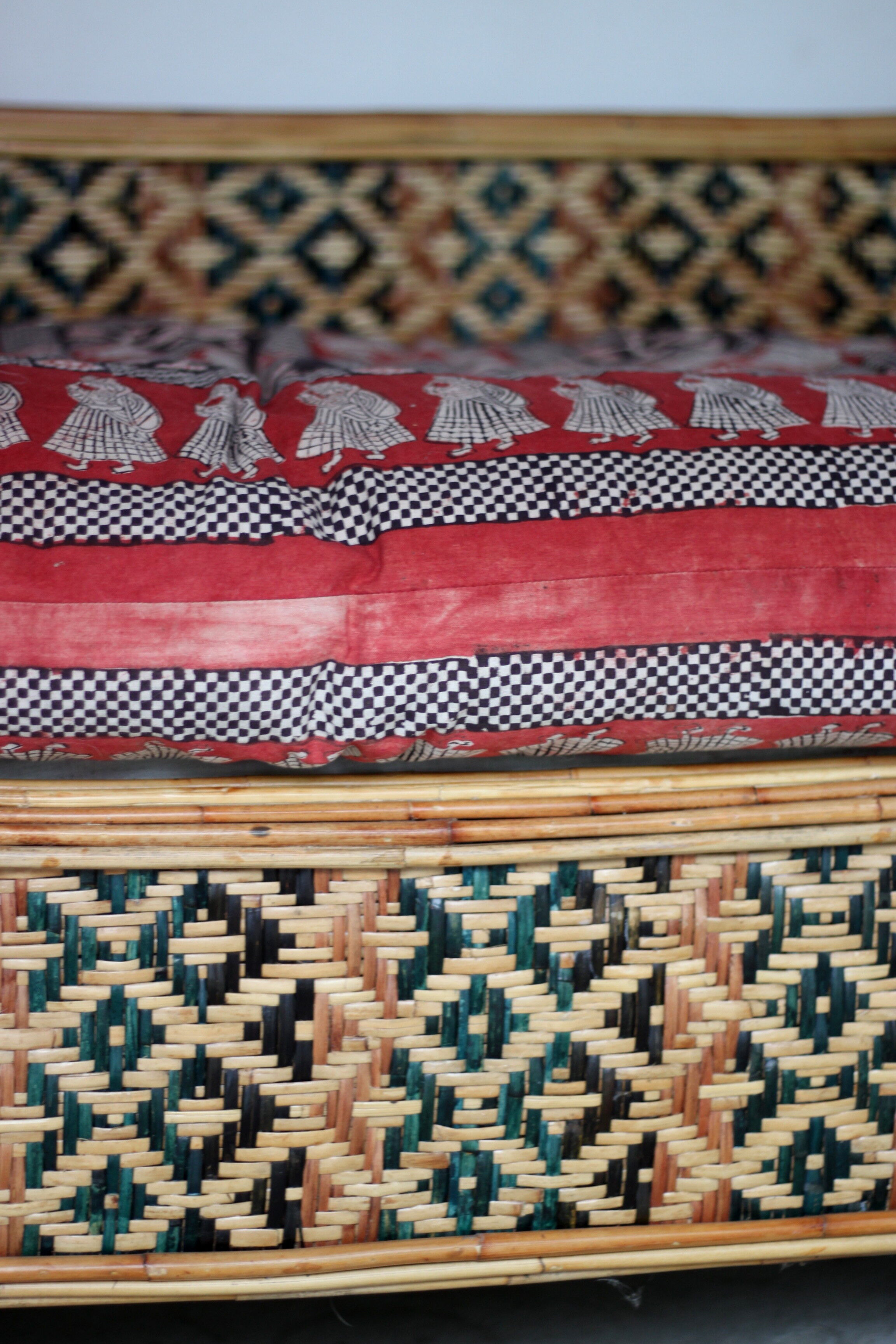 Large Polychrome Rattan Sofa - Orientalist