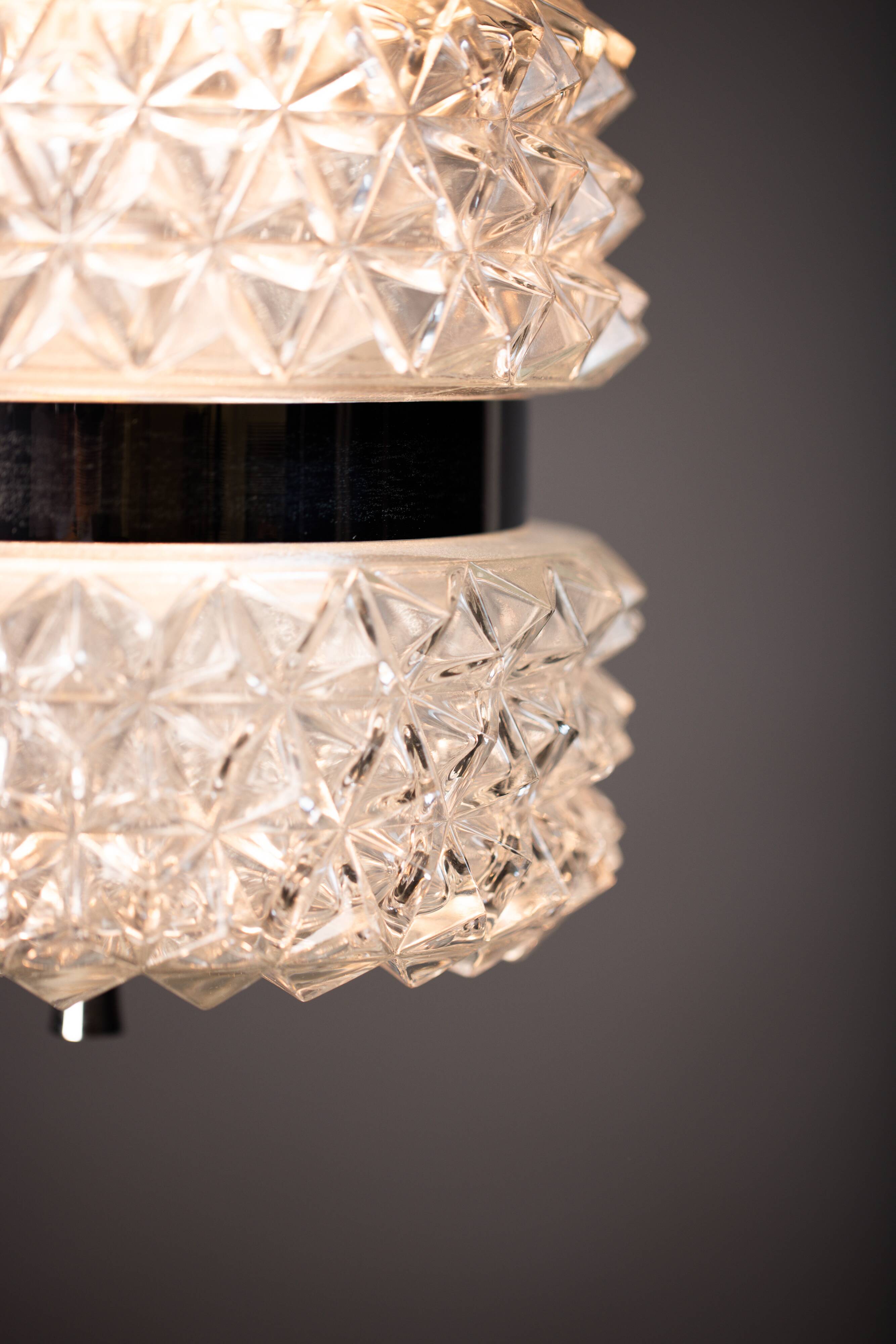 Vintage Crystal Glass Chandelier: Mid-Century Modern Austrolux Pendant Ligh