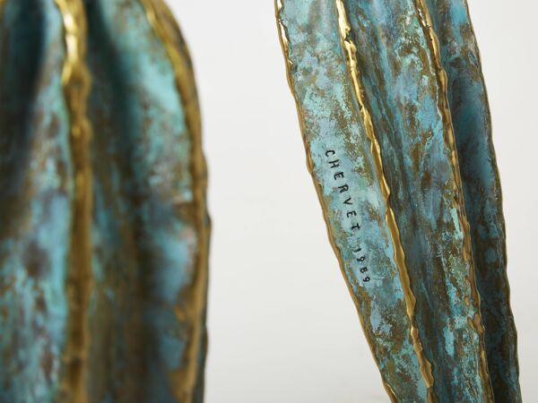 Console sculpture laiton cactus et perroquet Alain Chervet 1989