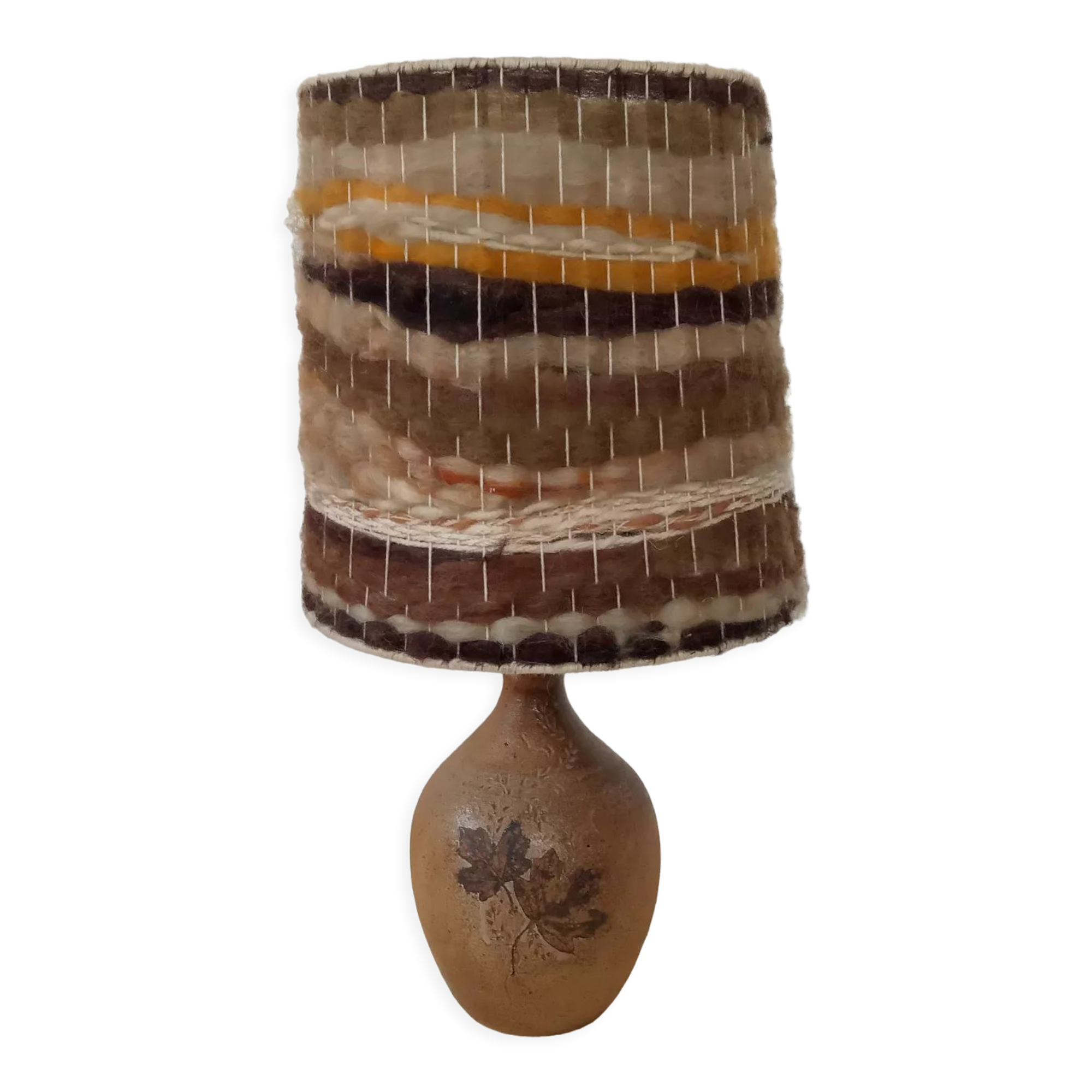 Sandstone lamp, wool lampshade, 50s/60s
