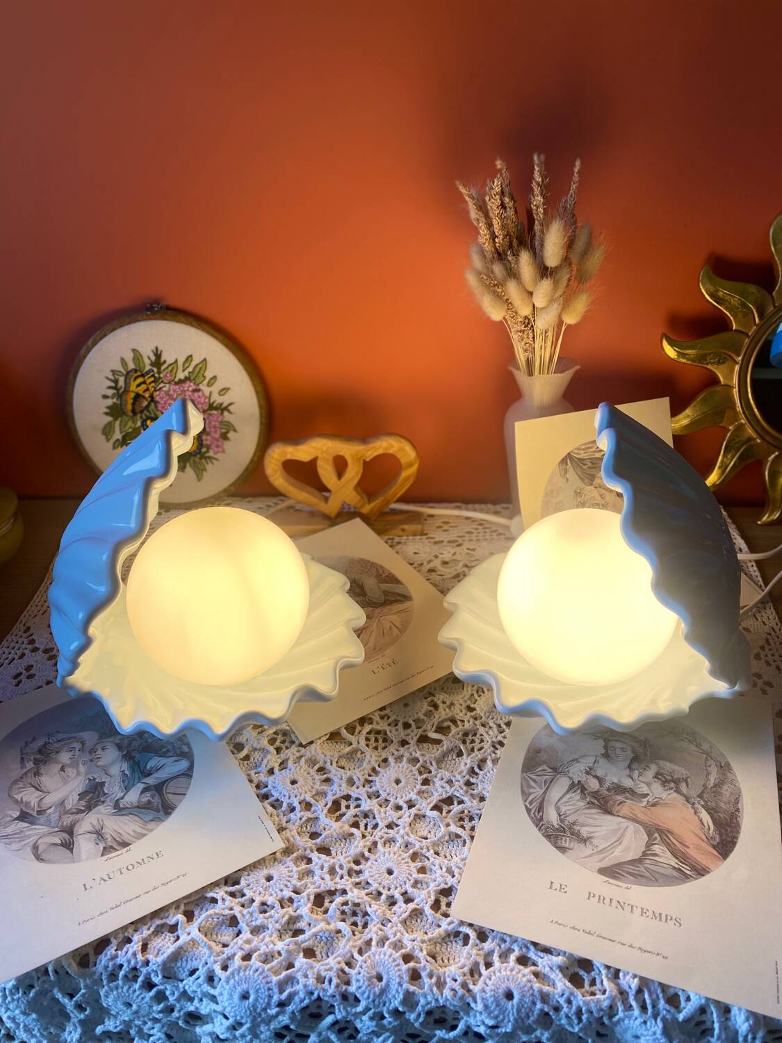 Rare pair of vintage shell lamps