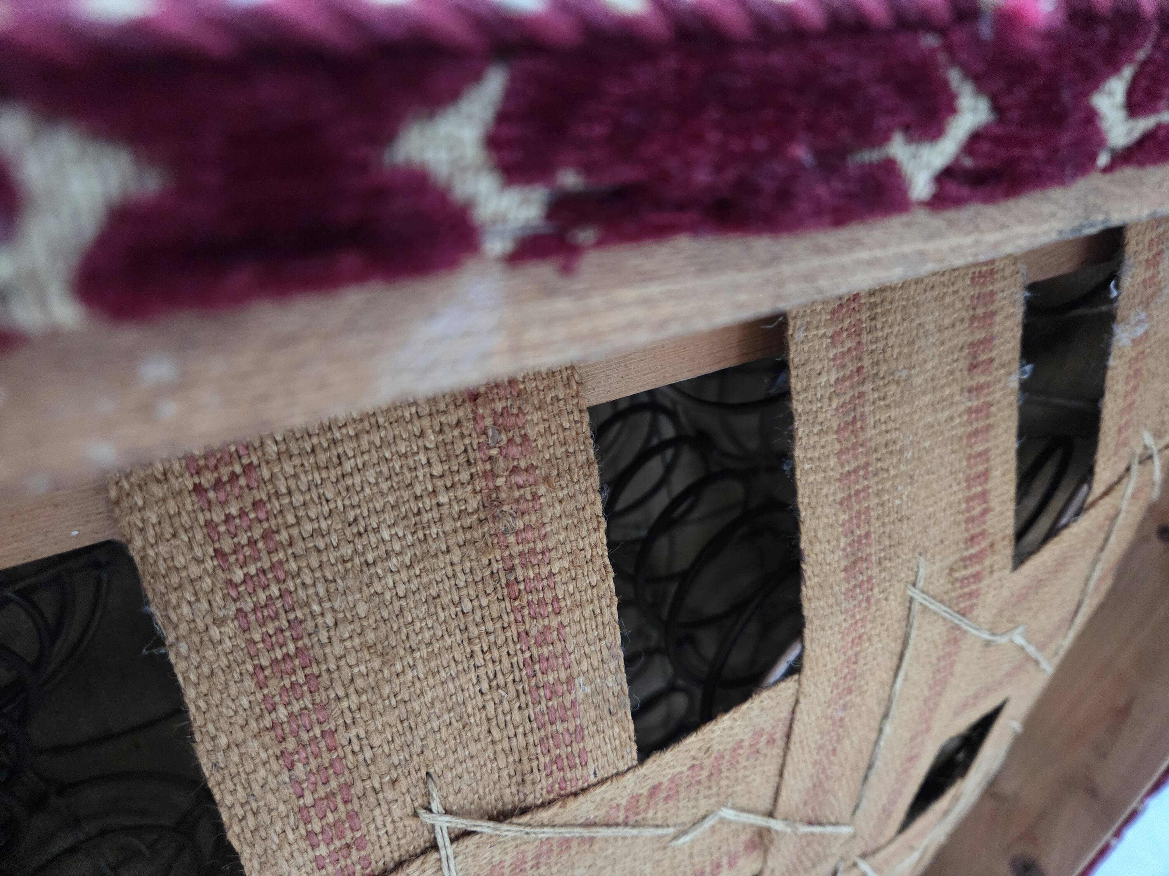 1960s, Danish armchair, cherry-red furniture velour, oak wood.
