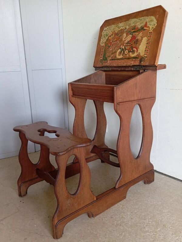 Bureau pupitre en chêne années 1900 avec peinture intérieure