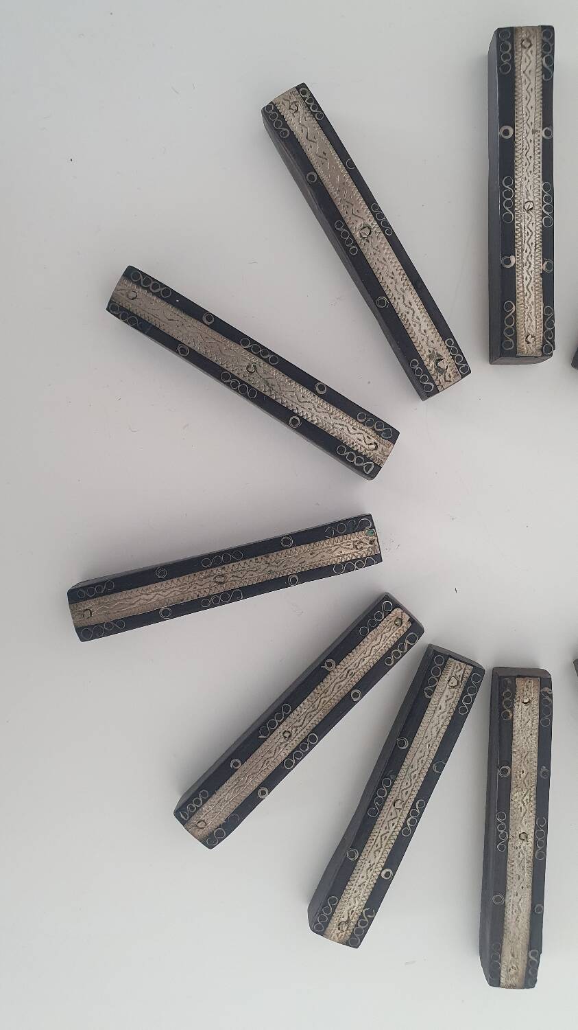 Ebony and chiseled metal knife holder set