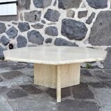 Octagonal travertine coffee table