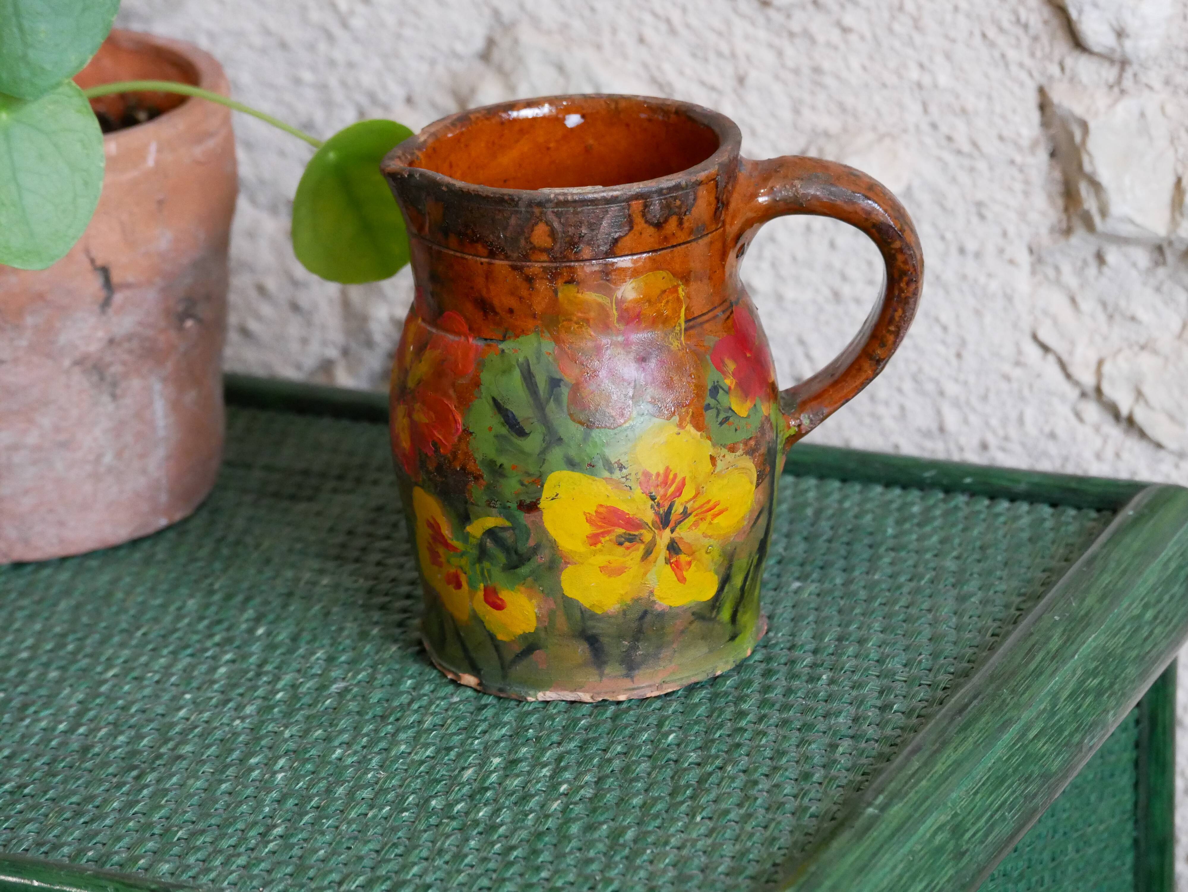 Hand-painted terracotta pitcher/pot