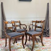 Pair of Armchairs and Pair of Chairs in Mahogany, 20th Century