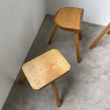 Set of 3 oak tripod stools