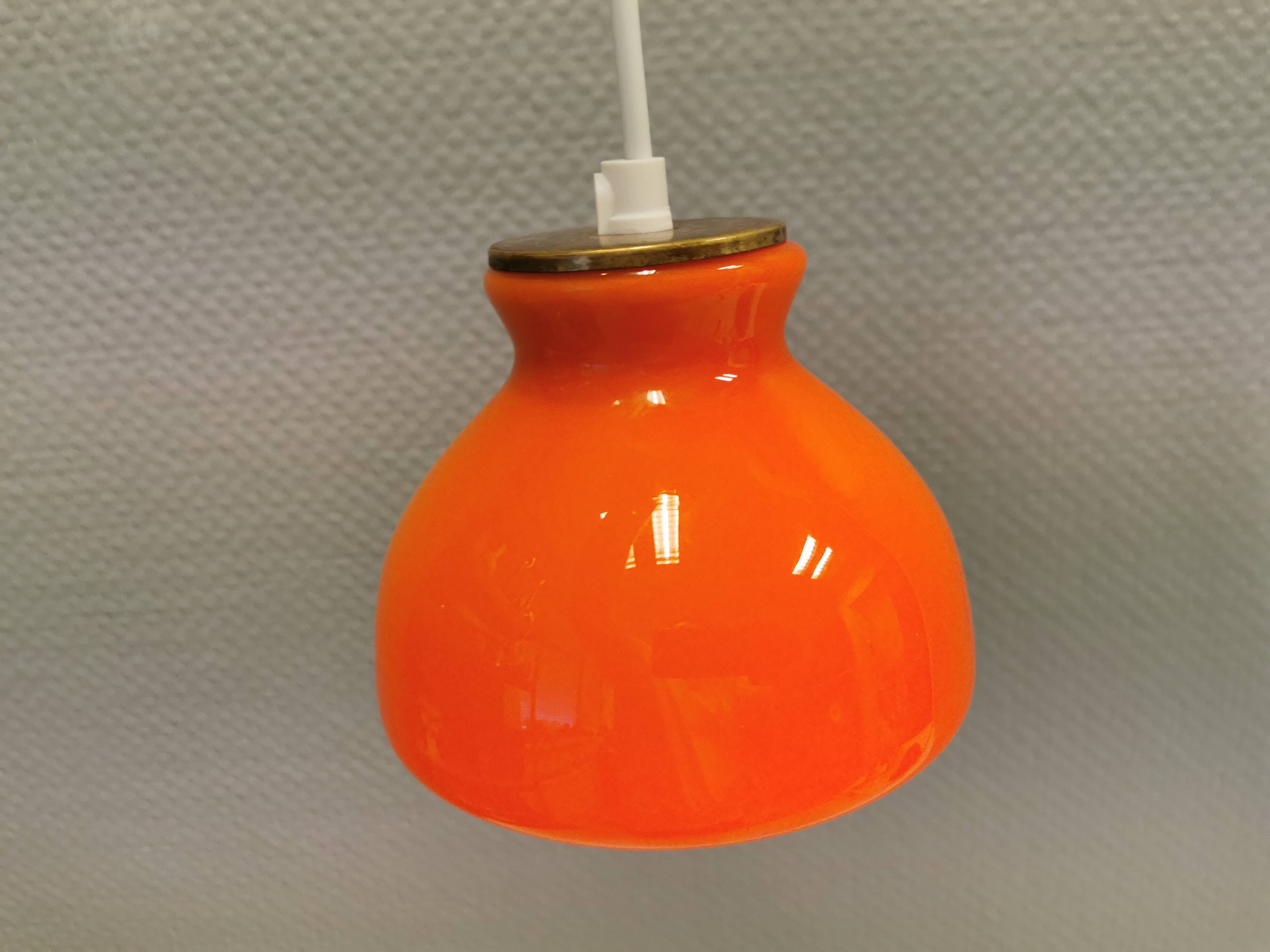 Holmegaard wall lamp in glass, nice orange/red color, danish design, retro, vintage, 1970s